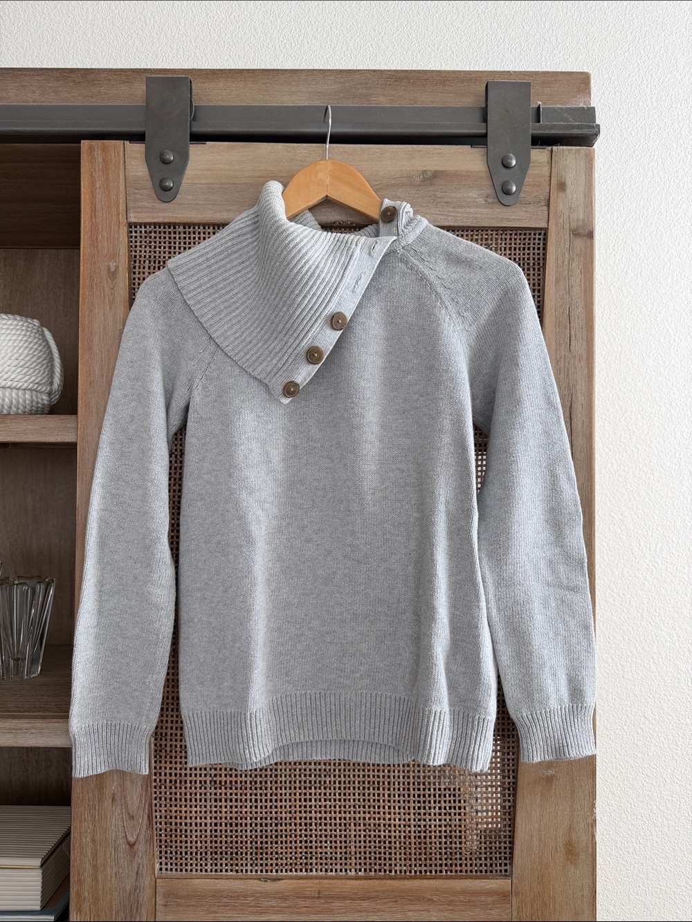 GAP Women’s Light Gray Asymmetrical Button Turtleneck Sweater